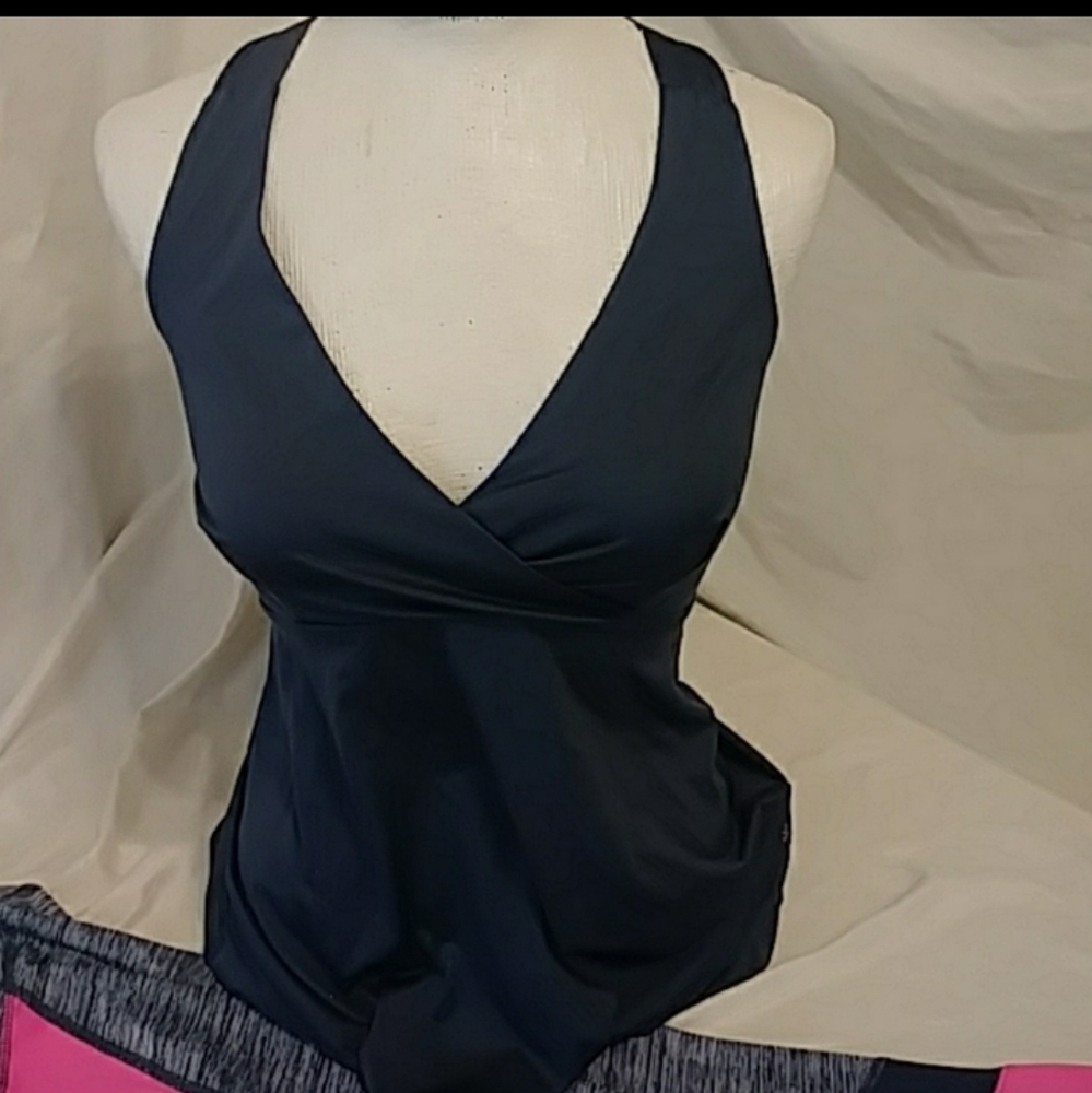 REEBOK Womens Top athletic Crossback tank sz sm shirt Dark Gray Charcoal Stretch